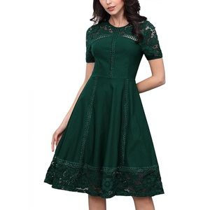Miusol Green Floral Lace Short sleeve dress